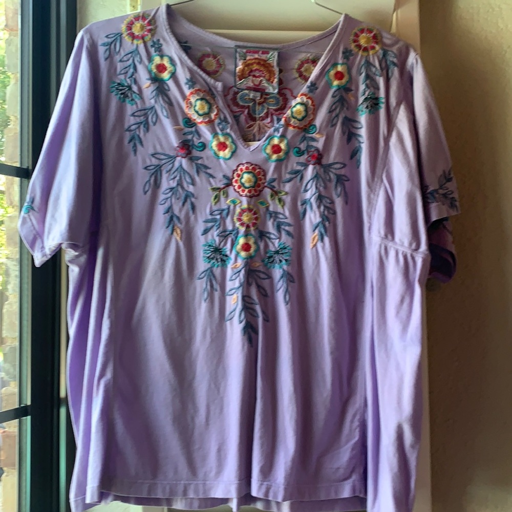 NWT Johnny Was Lilac Tshirt with Embroidery